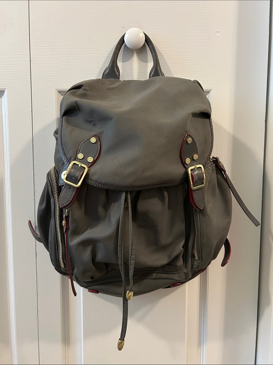 MZ Wallace Handbags - MZ Wallace Gray Nylon Backpack with Red Trim and Gold Hardware